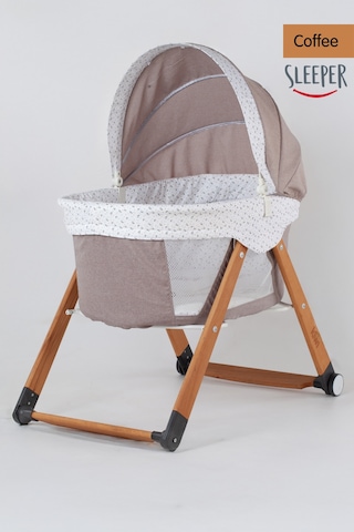 Kiwi Sleeper Anne Yanı Beşik, Portatif, Sallanır, Katlanır, Tekerlekli Bebek Beşiği - Luna Desen Coffe