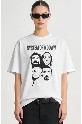 System Of A Down Rock Metal Müzik Grubu Baskılı Unisex Oversize P Beyaz