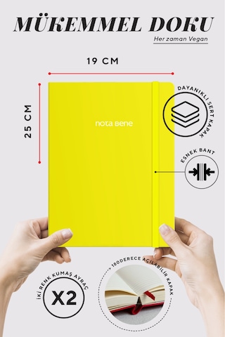 Nota Bene Classic Sert Kapak Defter, 19x25 Cm, Çizgili Sarı