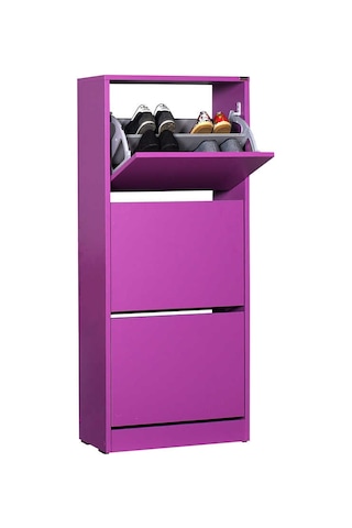 Flat Duo 3 Katlı Ayakkabılık Dolabı - Mor