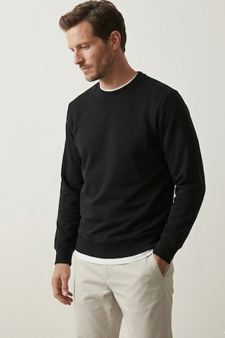 Elemge Pamuklu Erkek Sweatshirt Siyah Soft Touch Relax Fit Basic Bisiklet Yaka 3 Iplik Nefes Alan
