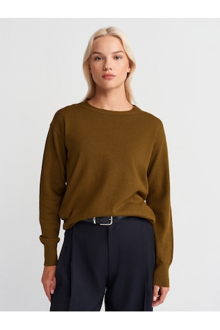 Dilvin 10633 Bisiklet Yaka Yünlü Basic Triko Kazak-yağ Yeşil Yağ Yeşil