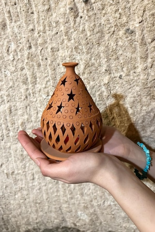 İkili Toprak El Yapımı Dekoratif Tasarım Tabaklı Mumluk Set, Deko