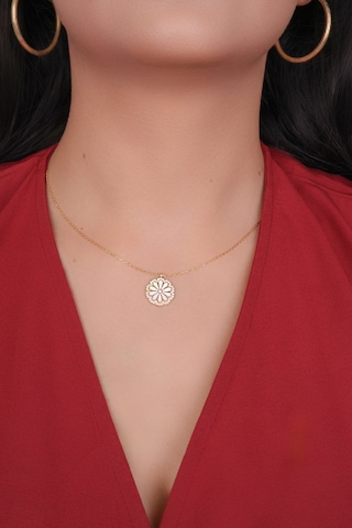 Encili Silver 925 Ayar Gümüş Papatya Model Gold Renk Kadın Kolye Gold