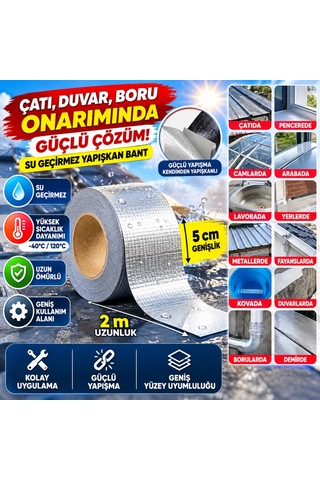 2 Mt Yüksek Sıcaklık Dayanan Su Geçirmez Çatı Duvar Çatlak Onarıcı Yapışkan Bant Folyo 5 Cm 7010