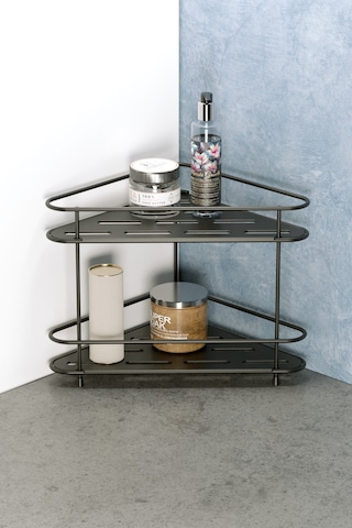 Teknotel 2 Katlı Köşe Banyo Mutfak Düzenleyici Kozmetik Standı Mat Siyah Eg224 Siyah