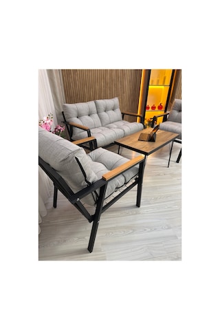 Houseart Menekşe Balkon, Bahçe,teras,cafe - Salon - Metal Kanepe Koltuk Takımı - 2 1 1 Sehpa Açık Gri