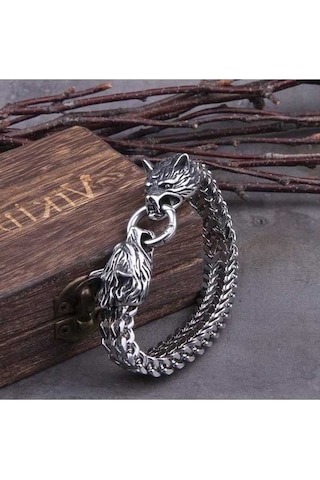 Novahub Çelik Paslanmaz Viking Odin Kurt Kafası İskandinav Erkek Bilezik, Deri Ve Çelik Takı, Punk Tılsım Hediye Çok Renkli
