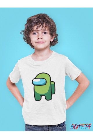 Bumeta Mini Imposter Yeşil Mürettebat Among Us Çocuk Tişört T-shirt Beyaz
