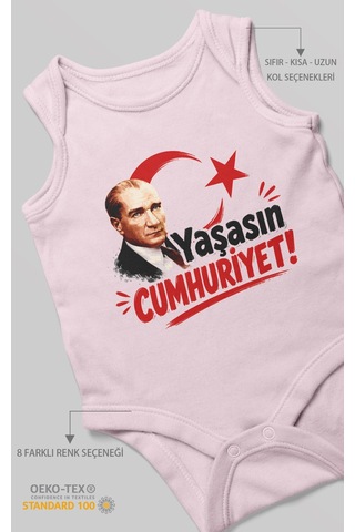 Morivokids Yaşasın Cumhuriyet Sıfır Kol Bebek Body %100 Pamuk Bebe Pembe