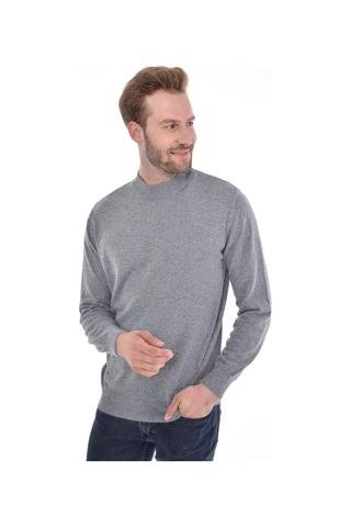 Çizgi Triko Erkek Yarım Balıkçı Angora Tavşan Yünlü Regular Kalıp Kazak 4462 Gri