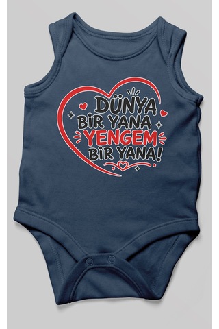 Morivokids Dünya Bir Yana Yengem Bir Yana Sıfır Kol Bebek Zıbını %100 Pamuk Lacivert