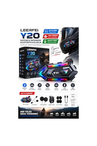 Y20 Lf-y20 Motosiklet Kask Bluetooth Kulaklığı Rgb Işıklı Bluetooth 5.3 Ipx6 1000 Mah Type-c