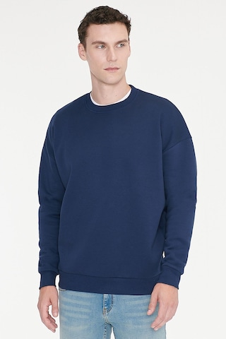 AC&Co / Altınyıldız Classics Erkek Lacı Oversize Fit Bol Kesim Pamuklu İçi Polarlı Bisiklet Yaka Sweatshirt Lacivert