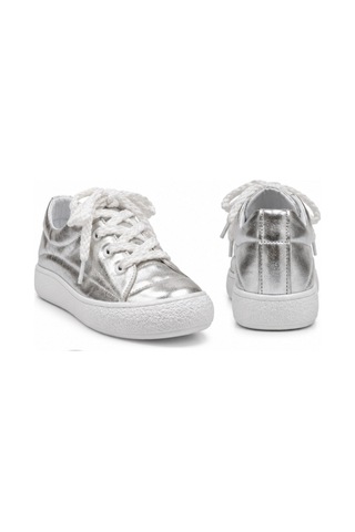 N Napa Shoe Np.7809.gümüş Deri Sneaker Napa Shoe Kadın Hakiki Deri Metalik Gümüş Sneaker Günlük Comfort Ayakkabı