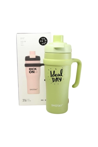 Shotay St-8919 Çift Kullanım Pipetli/rahat İçim Yeşil 1000ml Çelik Termos Diğer