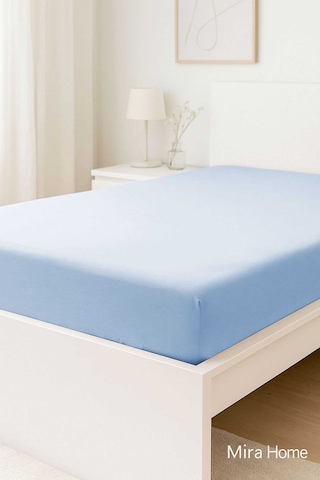 Çift Kişilik Düz Penye %100 Pamuklu Lastikli Çarşaf 160x200 Newsheet Mavi Diğer