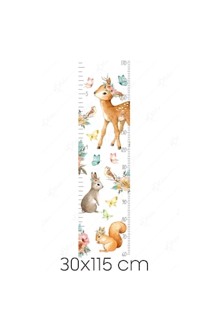 MSticker Sevimli Geyik Kuş Sincap Ve Kelebekler Çocuk Odası Boy Ölçer Sticker