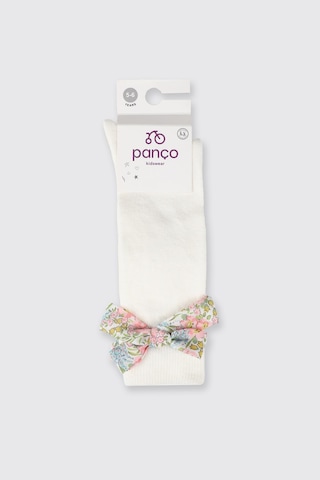 Made With Liberty Fabric Liberty Kumaş Dizaltı Kurdela Detaylı Kız Bebek Çorap Beyaz