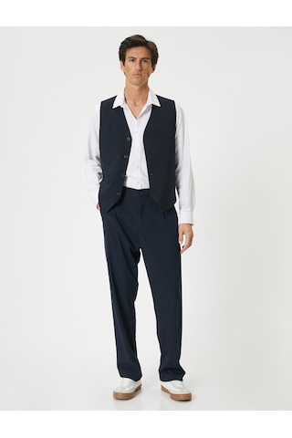 Koton Kumaş Yelek Kolsuz Düğmeli Fleto Cep Detaylı Lacivert 4spm20002hw Lacivert