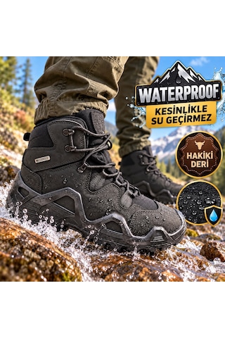 Panter Erkek Outdoor Trekking Botu Waterproof ,kesinlikle Su Geçirmez Yüksek Bilekli Taktik Bot Siyah