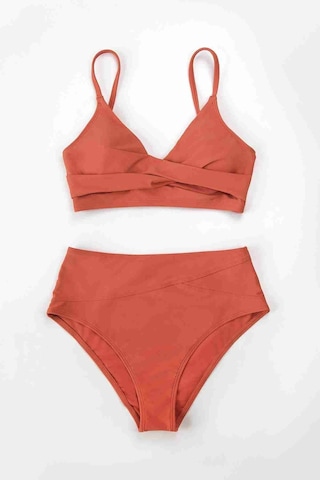 Angelsin Özel Tasarım Önden Çarpraz Bikini Üstü Kırmızı 001