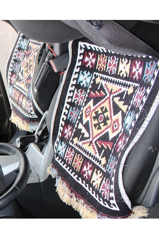 Pratik Oto Koltuk Kilim Seti 3 Parça Makine Dokuma Akrilik & Polyester Saçaklı - Siyah