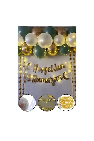 Hoşgeldin Ramazan 11 Ayın Sultanı Gold Yazılı Ledli Zincir Balon Seti