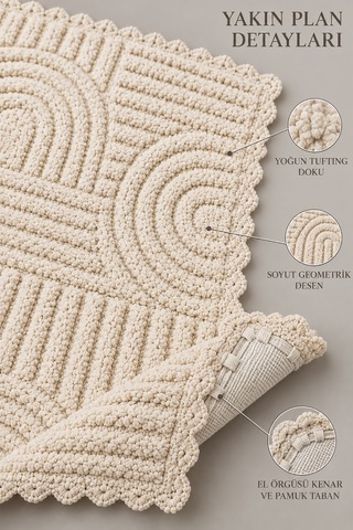 Alanur Bodrum Tufting Cotton Pamuklu El Işi Örgülü Paspas 113 80 X 135 Cm Bej