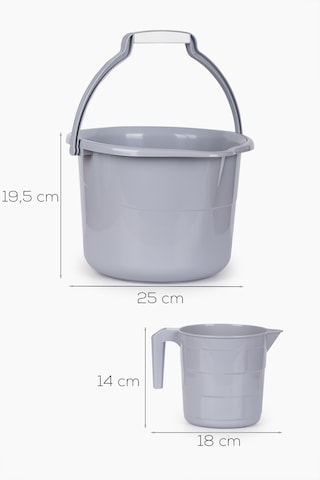 Porsima 2li Banyo Balkon Temizlik Seti 8l Kulplu Kova 1,65l Maşrapa Banyo Seti Gri Gri