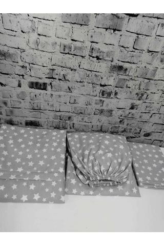 Tek Kişilik Ranforce Lastikli Çarşaf Takımı Yıldız Desenli Gri