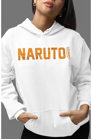 Sevbano Tasarım Naruto Uzumaki Anime Sırt Baskılı Unisex Oversize Penye H beyaz
