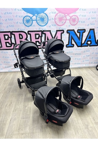Bebemnas İkiz Yanyana Ayrılıp Birleşen Travel Bebek Arabası + 2 Adet Puset Dahil Tam Set