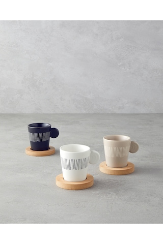 English Home Bona Stoneware 6 Parça 3 Kişilik Kahve Fincan Takımı 70 Ml Siyah-beyaz-bej Siyah-beyaz-bej