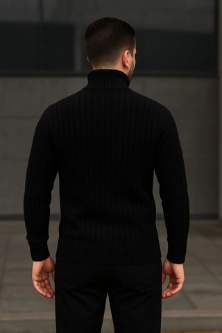 Erkek Fitilli Triko Kazak 2li Set Beyaz Siyah Regular Balıkcı Yaka Tam Boğazlı Triko Seti Modeli Kazak Çok Renkli