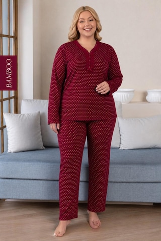 Derya Kadın Büyük Beden Dantel Yaka Bambu Uzun Kol İnce Pijama Takımı 8110b - 1 Adet Bordo