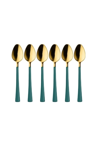 6 Adet Çay Kaşığı Seti, 18/10 Paslanmaz Çelik, Gold Yeşil, 11 Cm, 70 Gr Çok Renkli