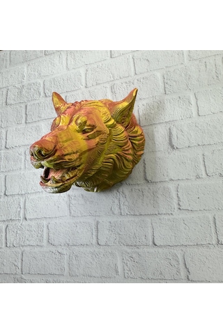 Dekoratif Altın Gold Kurt Duvar Heykeli Asılabilir Hediyelik 25x1