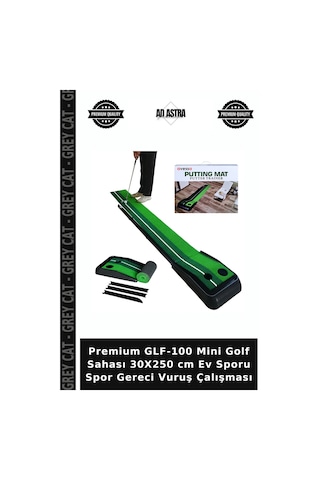 Premium Glf-100 Mini Golf Sahası 30x250 Cm Ev Sporu Spor Gereci Vuruş Çalışması Çok Renkli