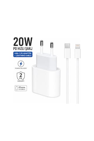 İphone Şarj Aleti 20w Hızlı Şarj Adaptörü Usb-c Lightning Kablo Seti İphone 14 13 12 11 Uyumlu