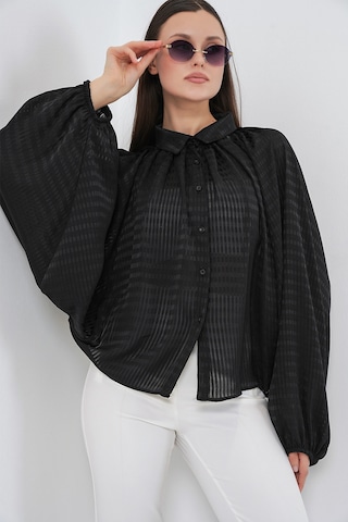 Bigdart Kadın Yarasa Kol Oversize Gömlek 20368 - Siyah