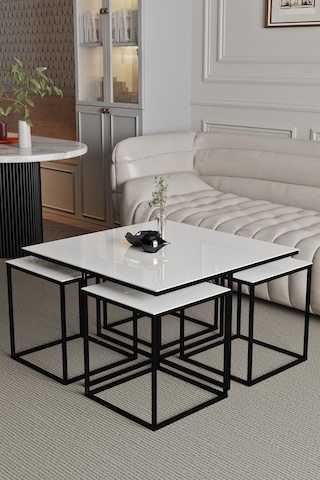 4+1 Siyah Kaplama Beyaz 10 Mm Glossmax Parlak Mdf Orta Sehpa