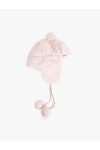 Koton Ponpon Detaylı Kulaklı Peluş Şapka Pembe 6wkg40001aa Gül