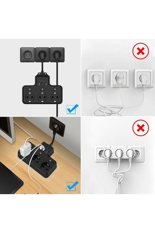 Novahub Qianfan Dörtlü Priz Bağımsız Anahtar 3 Soket+3 Usb Şarj