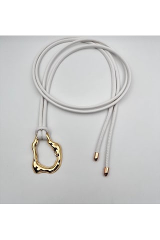 Öznora Modern Tasarım Gold Tokalı İp Kemer Kadın Bel Kemeri Beyaz