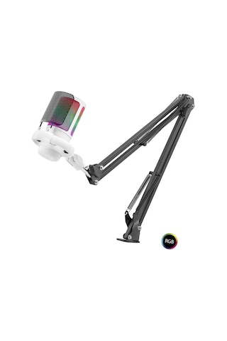 Rgb Mikrofon Seti Boom Mikrofon Kolu Type-c 192khz 24bit Beyaz Me6s35w Evimdeyokyok