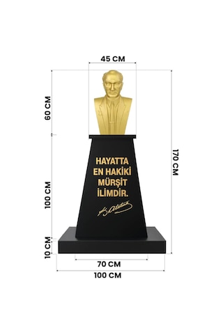 Atatürk Büstü 60cm Fiber + Kaide 100cm + Alt Tabla İlkokul Modeli