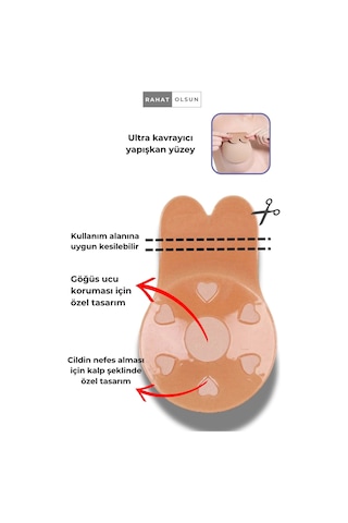 Yapışkanlı Göğüs Toparlayıcı Dikleştirici Bej Silikon Sütyen, Askısız Şekillendirici Et Sütyen Bej