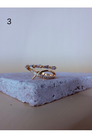 Rhea Jewelry Ayarlanabilir Kadın Yüzük Taşlı Gold Silver Minimal Bijuteri Yüzük Modeli Altın - Beyaz