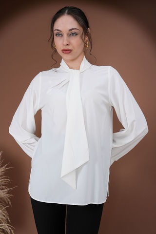 Elegance Bağlamalı Bluz Beyaz
